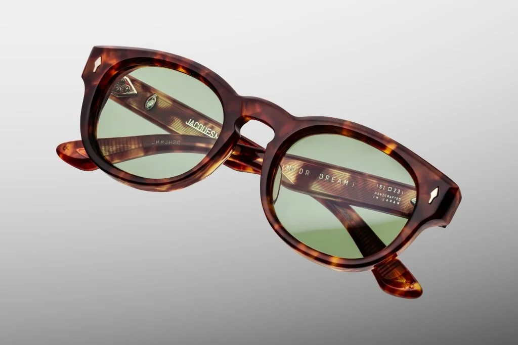 Jacques Marie Mage DR. DREAM John & Yoko sunglasses in Baltic, layered havana acetate, handcrafted in Japan — a tribute to John Lennon and Yoko Ono, carried at Gazal Eyecare in Roswell, GA