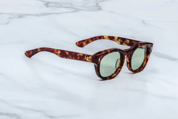 Jacques Marie Mage DR. DREAM John and Yoko sunglasses in Baltic with layered havana acetate and light green lenses, profile view