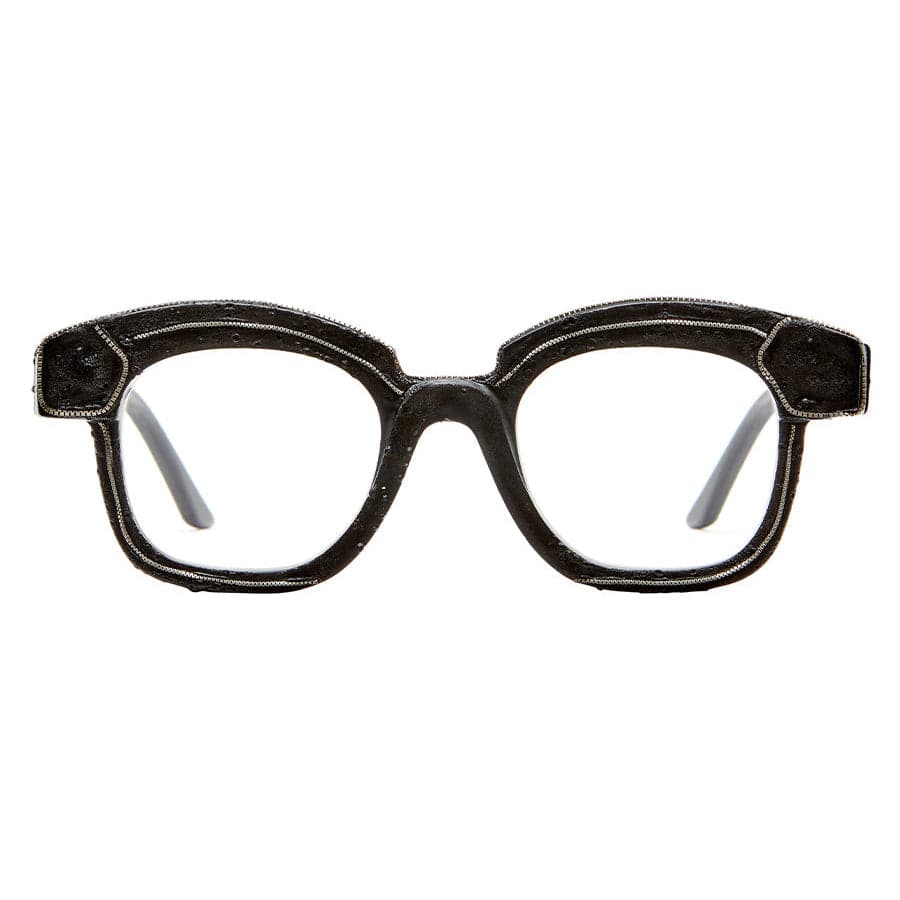 Kuboraum MASK K40 eyeglasses in black matte with a silver chain, available at Gazal Eyecare